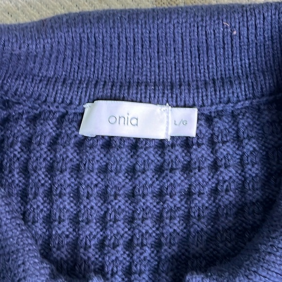 Onia chunky knit navy blue heavy Waffle Knit Shirt Polo Collar Sweater Comfy - Picture 10 of 17